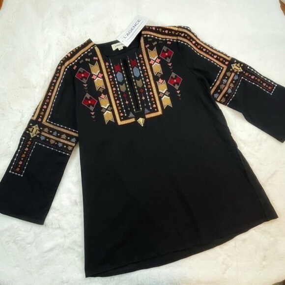 L’AGENCE | Embroidered Tunic 3/4 Sleeve Top XS NWT - Picture 4 of 10